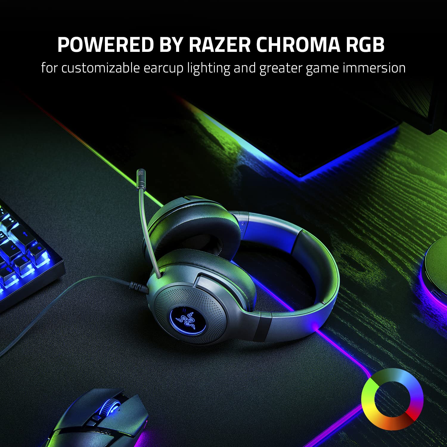 Razer Kraken V3 X Wired USB Gaming Headset: Lightweight Build - Triforce 40mm Drivers - HyperClear Cardioid Mic - 7.1 Surround Sound - Chroma RGB Lighting - Black - amzGamess