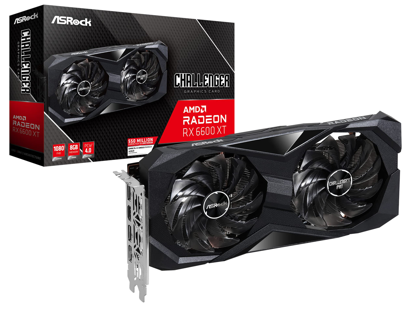 ASRock AMD Radeon RX 6600 XT Challenger D 8GB OC Graphics Card GDDR6 0dB Silent Cooling 7680 x 4320 128-bit 1 x HDMI™ 2.1 VRR 3 x DisplayPort™ 1.4 with DSC - amzGamess