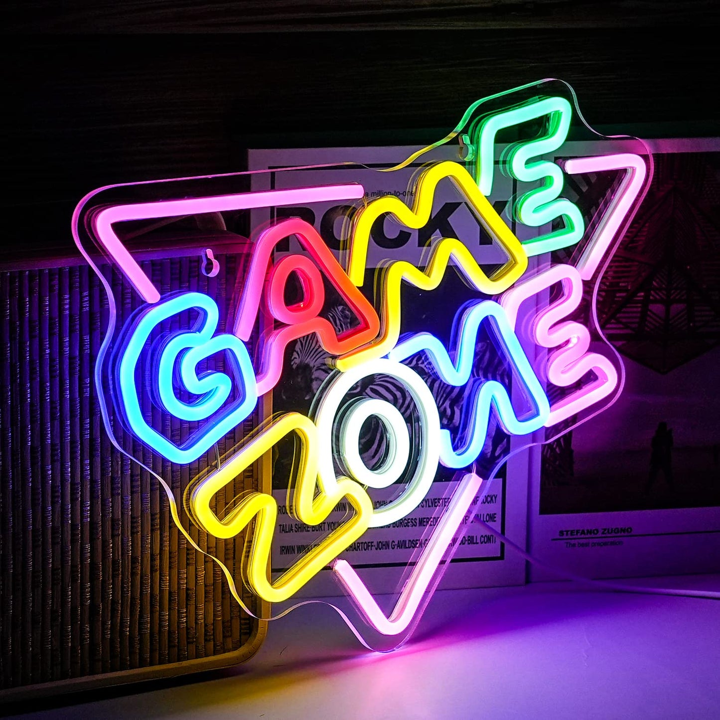 Game Zone Neon Sign LED Colorful Neon Light for Wall Decor Dimmable USB Neon Lights for Game Room Game Party Decor Bedroom Man Cave Boys Gift（15.4’’X12.6’’）