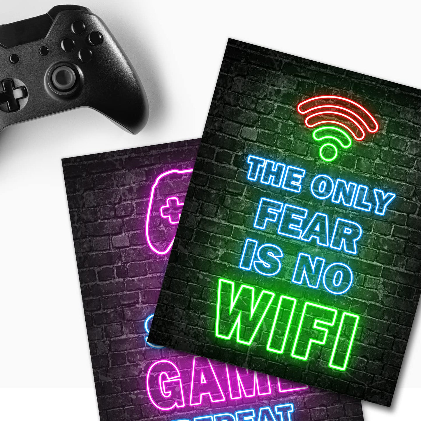 Printed Neon Gaming Posters Set of 4 (8”X 10”), Boys Room Decorations for Bedroom,Video Game Wall Art,Gamer, Teen boy bedroom, game room, No Frames - amzGamess
