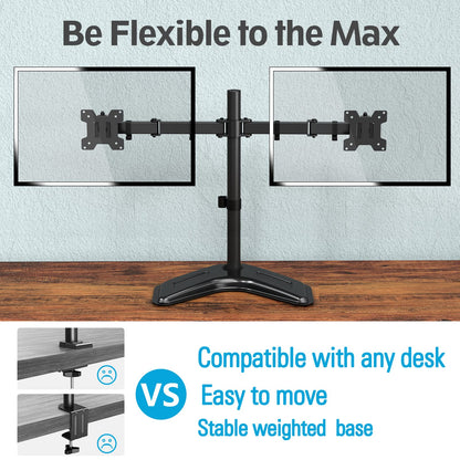 MOUNTUP Dual Monitor Stand, Free-Standing Monitor Stands for 2 Monitors up to 27 inches, 17.6 lbs Each, Fully Adjustable Dual Monitor Mount for Desk, VESA Stand 75x75mm, 100x100mm