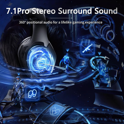 Wireless Gaming Headset 7.1, Bluetooth 5.3 & 2.4GHz Type-C & USB Gaming Headphones with 40H+, Gaming Headsets for PS5, PS4, PC, Switch, Phone - amzGamess