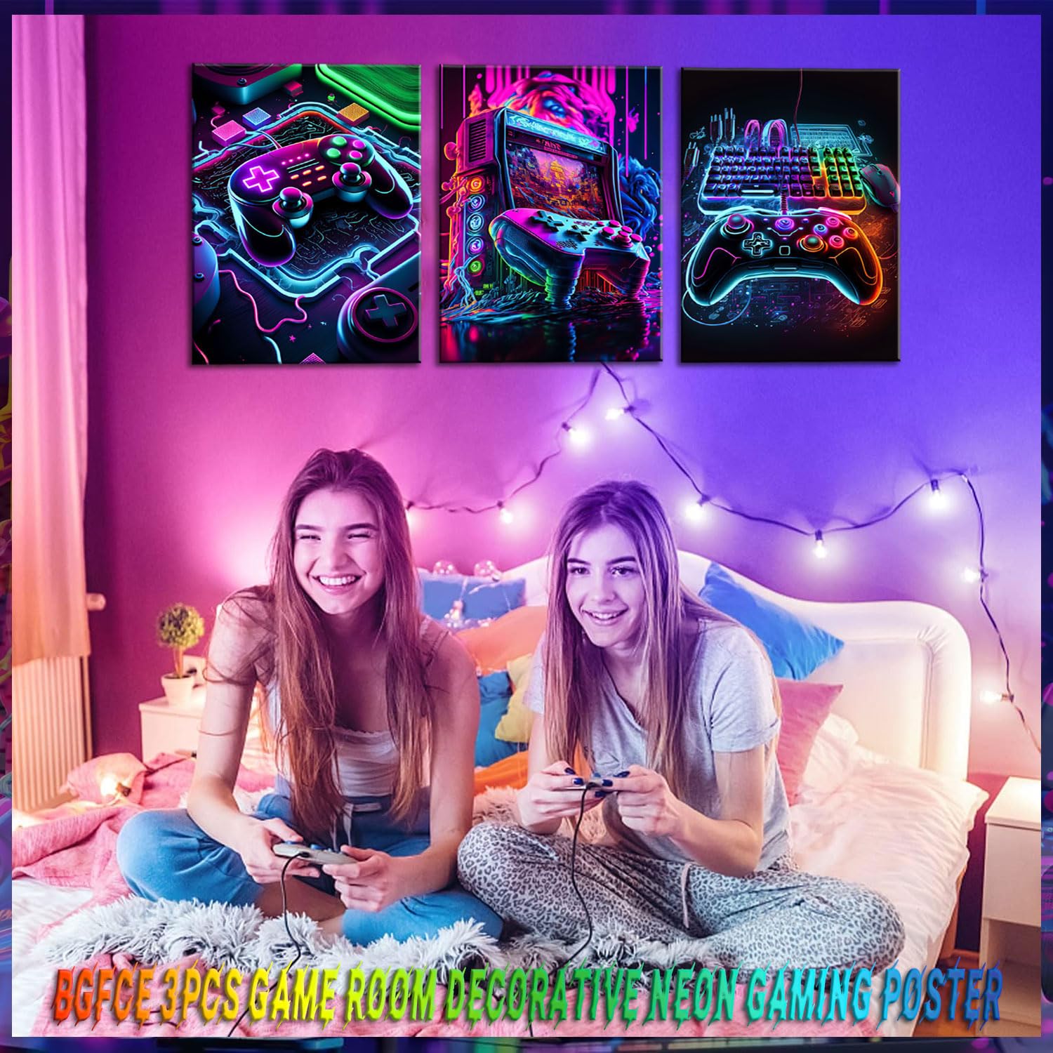 BGFCE 3pcs Game Room Decor Neon Gaming Posters Wall Art Gamer Accessories Theme Canvas Print Game Console Painting Picture for Children Youth Game Boys Bedroom Teen Wall Decor Unframed 12"x16"x3 - amzGamess