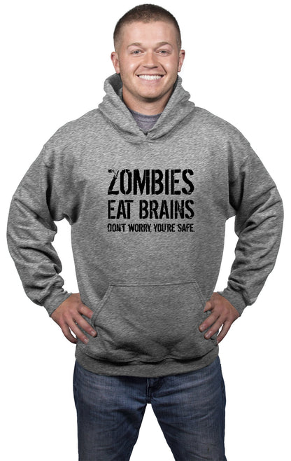 Crazy Dog Unisex Zombies Eat Brains Don't Worry You're Safe Novelty Hoodie Funny Halloween Sweat Shirt Undead Sarcastic Humor Sweater Light Heather Grey XL - amzGamess