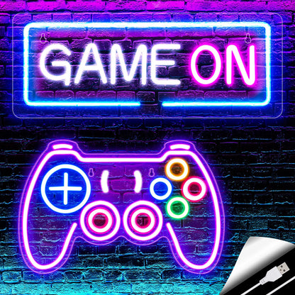 KABOER Gamer Neon Sign,16''x 10''Gamepad Neon Signs and 16''x 6'' Game On Neon Signs LED Light Gamer Gifts USB Powered Game Controller Neon Sign for Gaming Wall Decor Room Decor - amzGamess