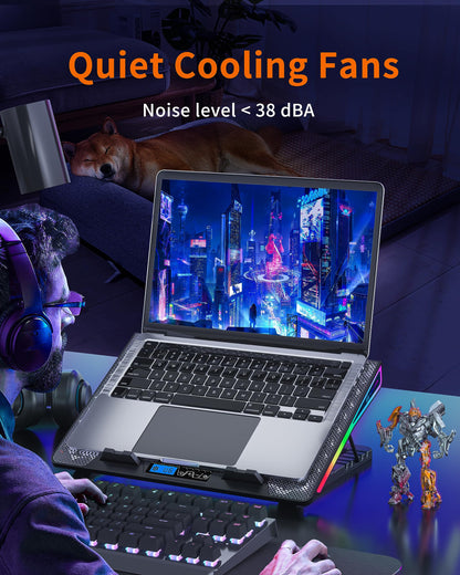 AICHESON Gaming Laptop Cooling Pad, RGB Lights Computer Cooler Stand, 5 Quiet Fans for 15.6-18 Inch Laptops, PC Notebook Heat Dissipation, AA2