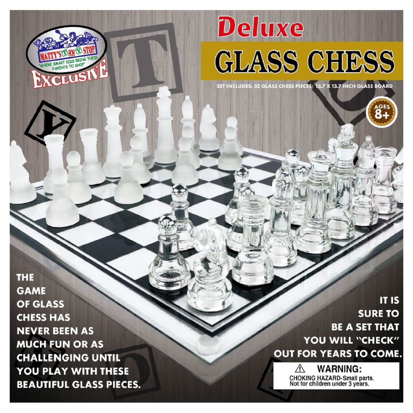 Matty's Toy Stop Deluxe Frosted & Clear Glass Chess Set (14") Large