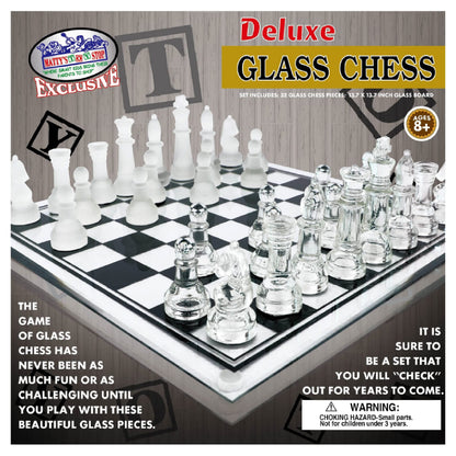 Matty's Toy Stop Deluxe Frosted & Clear Glass Chess Set (14") Large