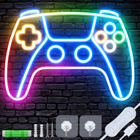 Gaming Neon Signs for Wall Decor with 9 RGB light, Gamer Neon Sign for Boys Room Decor, Gamepad Shaped LED Neon Sign for Bedroom, Neon Lights for Wall Decor for Teens, Boys, Kids - amzGamess