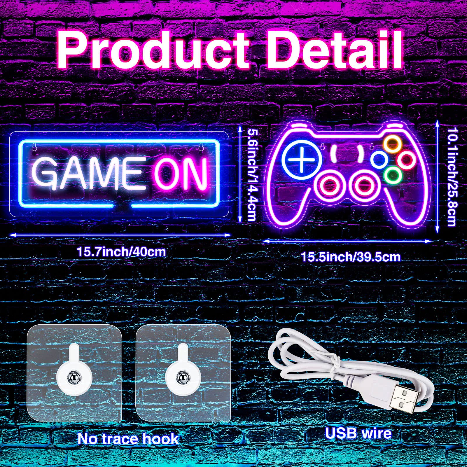 KABOER Gamer Neon Sign,16''x 10''Gamepad Neon Signs and 16''x 6'' Game On Neon Signs LED Light Gamer Gifts USB Powered Game Controller Neon Sign for Gaming Wall Decor Room Decor - amzGamess