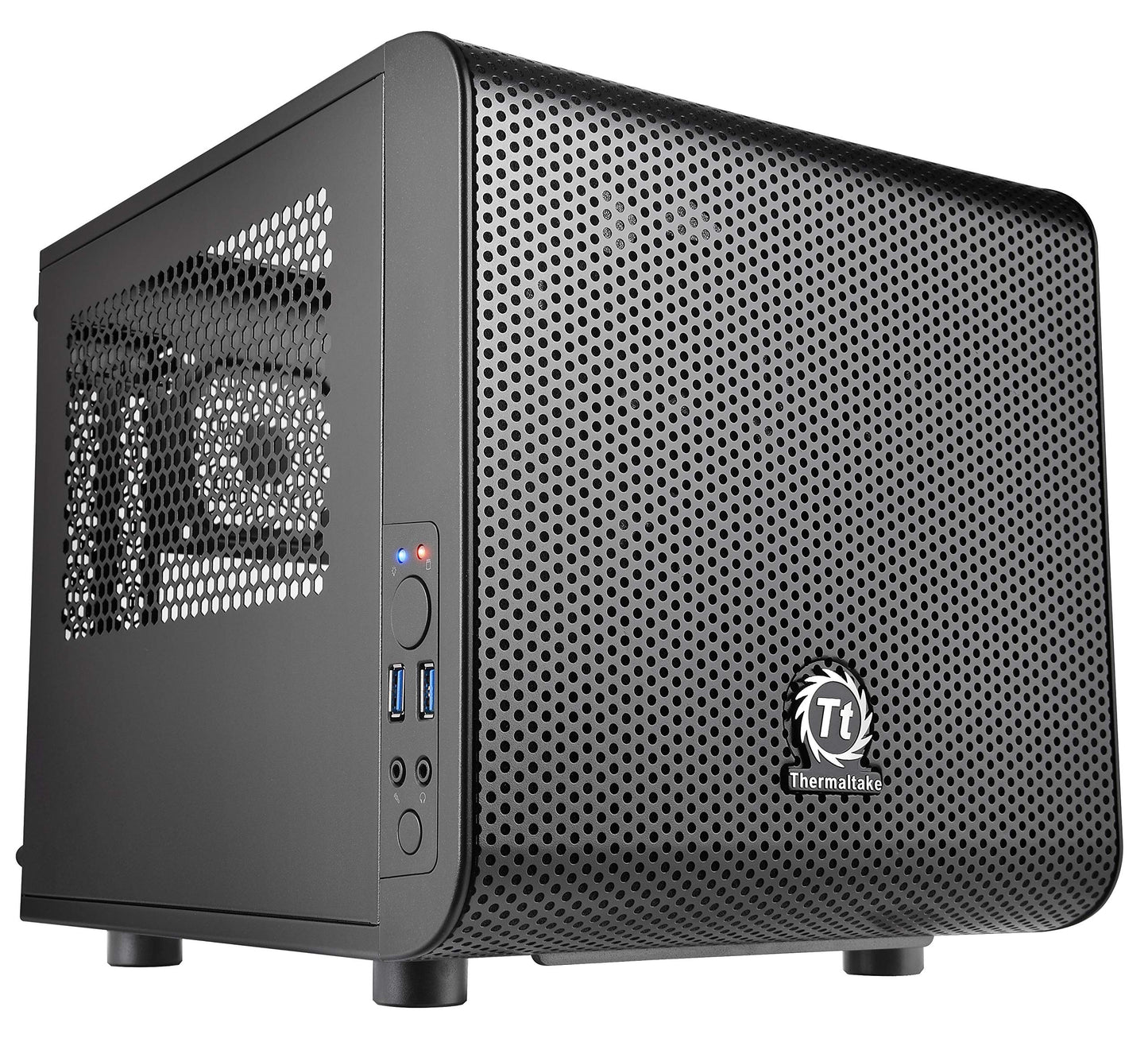 Thermaltake Core V1 SPCC Mini ITX Cube Gaming Computer Case Chassis, Interchangeable Side Panels, Black Edition, CA-1B8-00S1WN-00