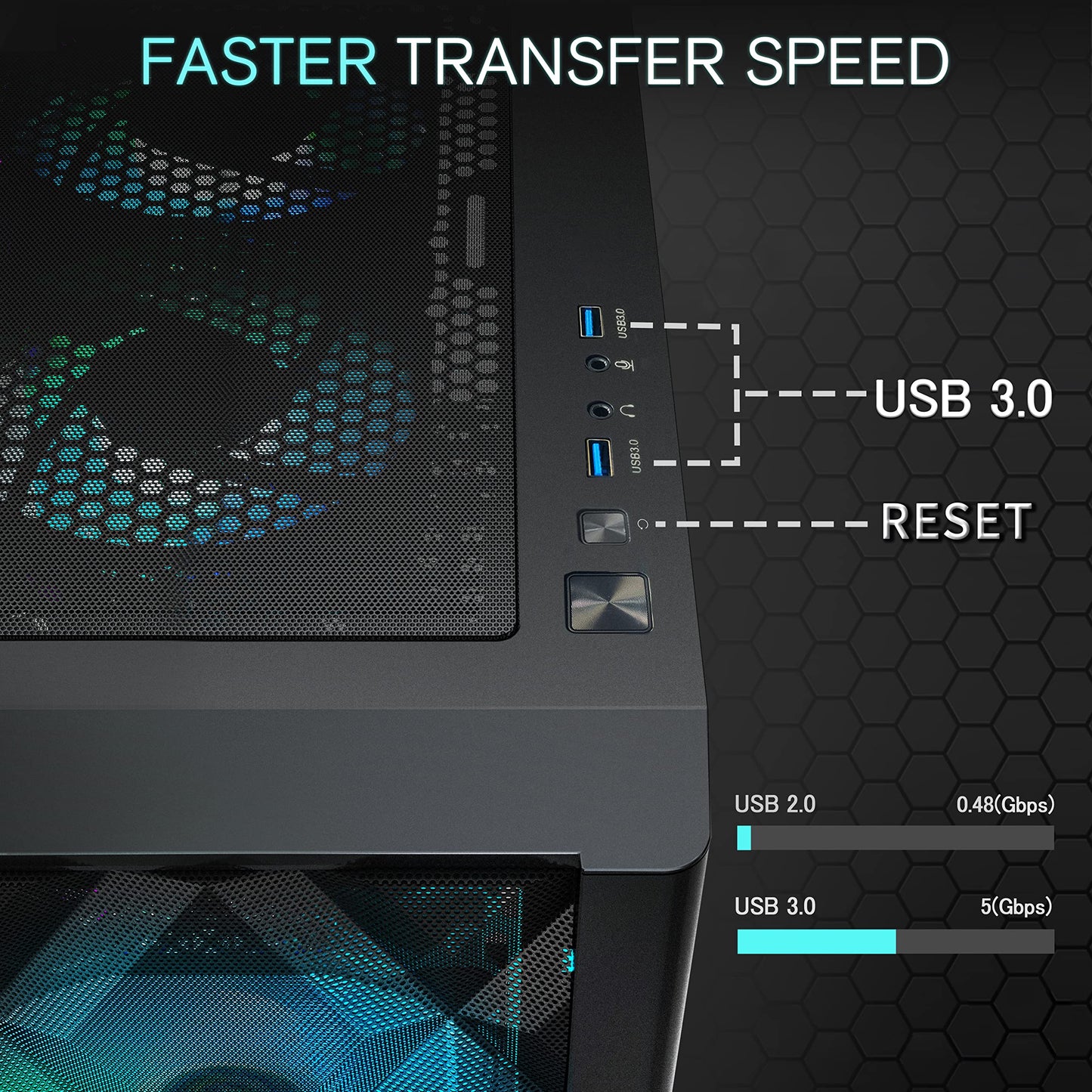 MUSETEX ATX PC Case Pre-Install 6 PWM ARGB Fans, Polygonal Mesh Computer Gaming Case, Opening Tempered Glass Side Panel Mid-Tower Case, USB 3.0 x 2, Black, NN8