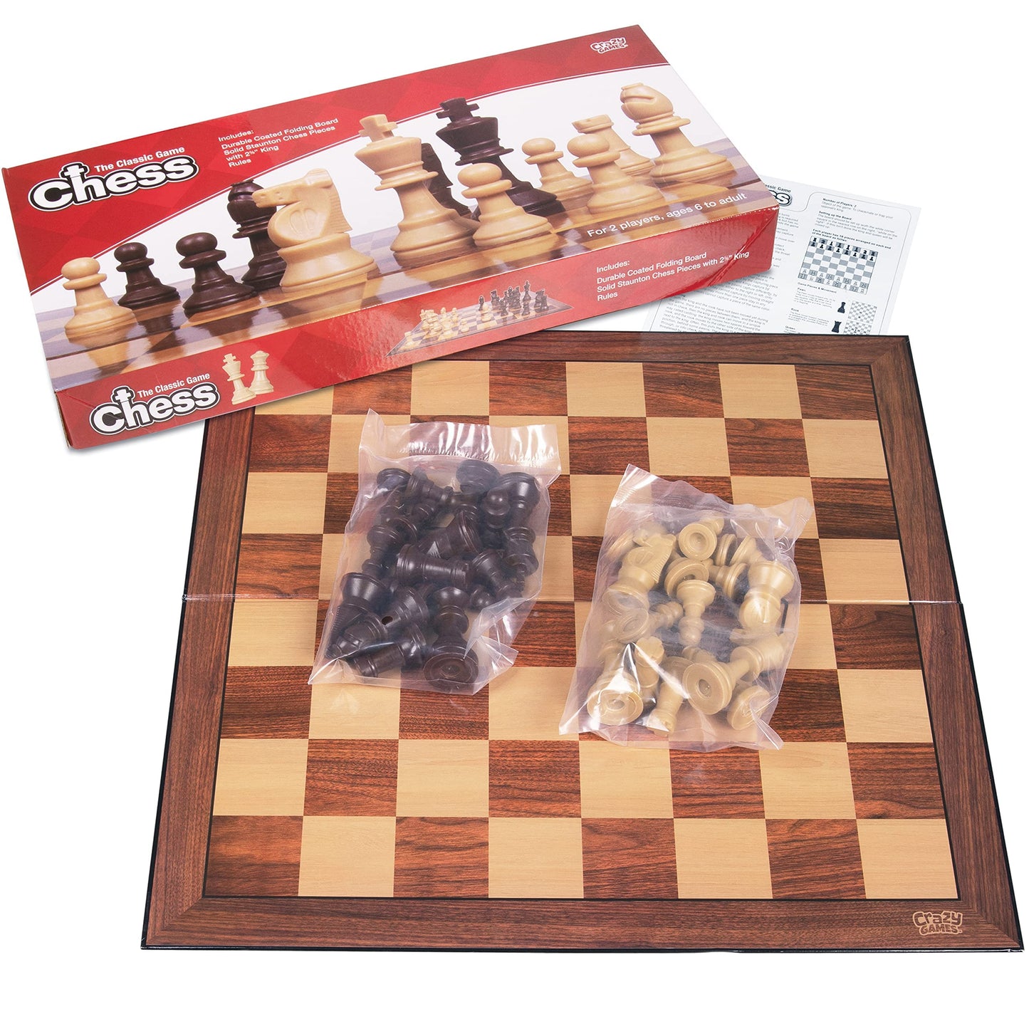 Crazy Games Plastic Chess Set: Premium Quality, Foldable Board with Staunton Pieces - Perfect for Travel, Kids and Adults, Suitable for Indoor & Outdoor