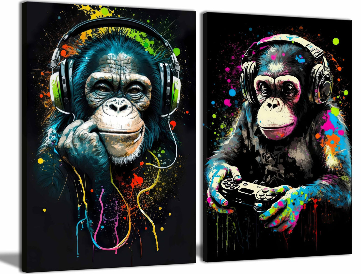 Graffiti Gaming Canvas Wall Art Game Room Decor Boys Gamer Controller Poster Animals Vintage Watercolor Cool Music Chimpanzee Pictures Painting Boys teeny Room Kids Game for Room Bedroom Decoration